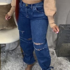 Sexy Denim Ripped Tie Ankle Jeans